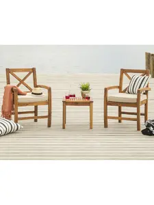 Walker Edison OWC3XCGBR Acacia Wood Patio Chairs & Side Table with Cross Design - Brown
