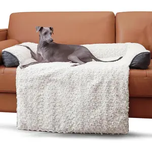 Luxurious Calming Dog Bed Mats, 41" Large Dog Couch Bed for Furniture Protector with Removable Washable Cover, Fluffy Plush Dog Mat for Large Medium Small Dogs and Cats,White Gray