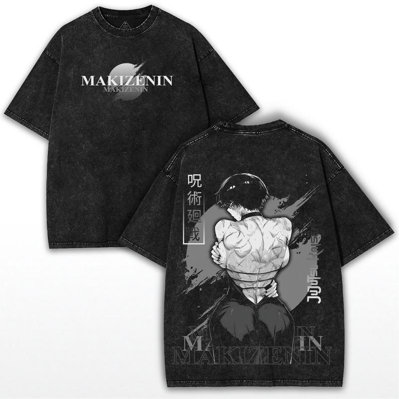 Jujutsu Kaisen Maki Zenin – Washed Heavy Cotton Oversized Shirt with Bold Graphic Back Art | Anime Fighter’s Statement Piece
