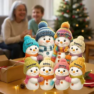 Personalized Snowman Family Box, Grandma Grandpa & Grandkids Christmas 2025 Cozy Home Decoration, Christmas Gifts for Grandparents