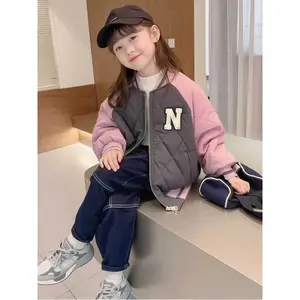 Girls' Thickened -Padded Diamond Quilted Baseball Jacket - Full-Zip Winter Coat with Full-Zip Front Closure, Loose Fit Casual Outerwear, Warm Jacket for Older Kids, Spring & Autumn Layering (Pink/Black/White Piping) - Stylish Outerwear for School &