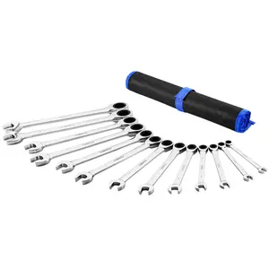 DEKO Ratcheting Combination Wrench Set, SAE, Chrome Vanadium Steel, 13-piece, 5/16'' to 1'', with Portable Nylon Pouch