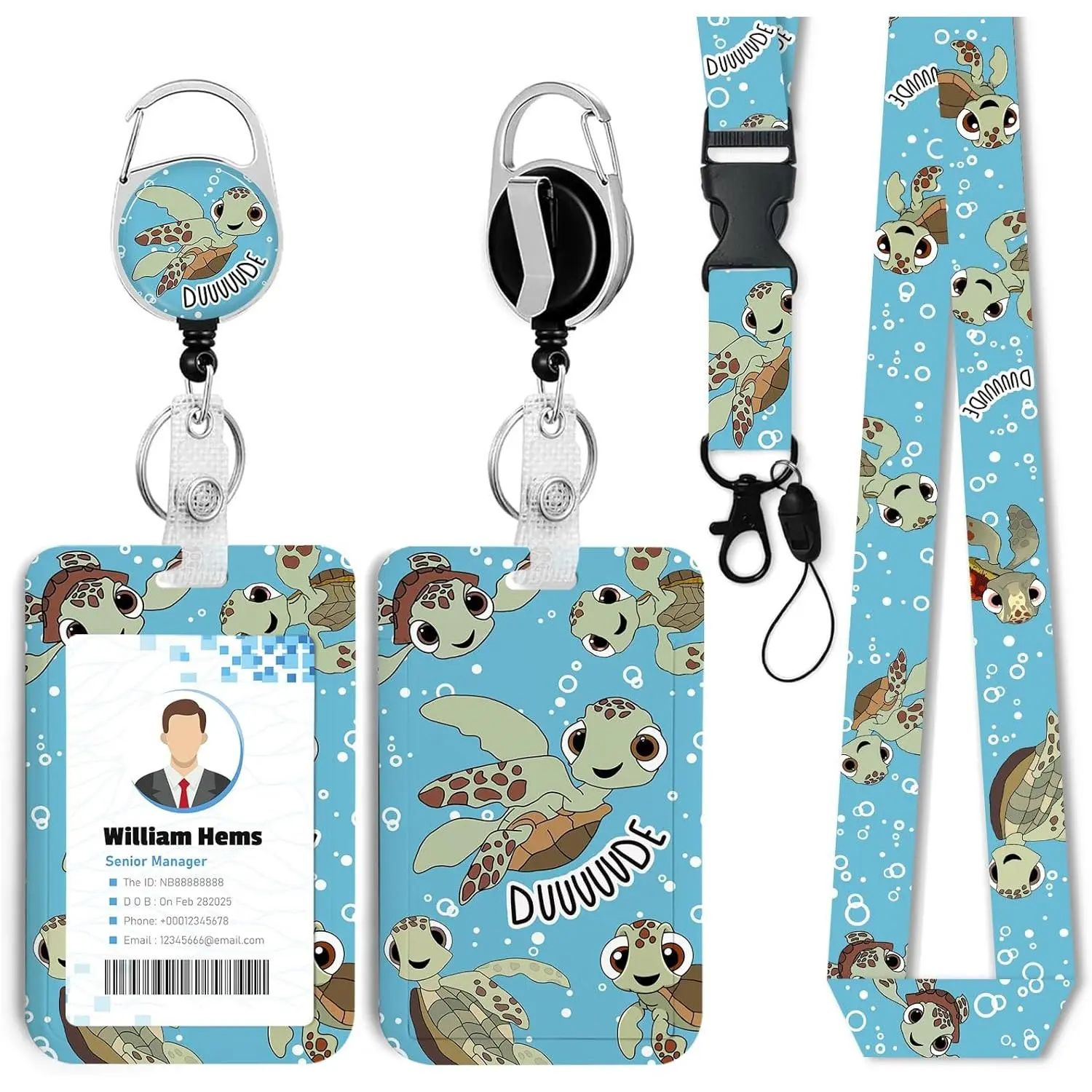 Sea Turtle ID Badge Holder with Breakaway Lanyard &Heavy Duty Retractable Reel-360?Rotating Carabiner  for WomenStudents,Teachers, , Office Use