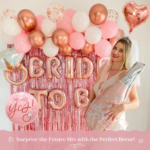 62-pcs  Bridal Shower, Bachelorette Decorations - Balloons, Bride-to-Be Banner, Bridal Veil, Curtains, Bride Sash & Wedding Photo Props