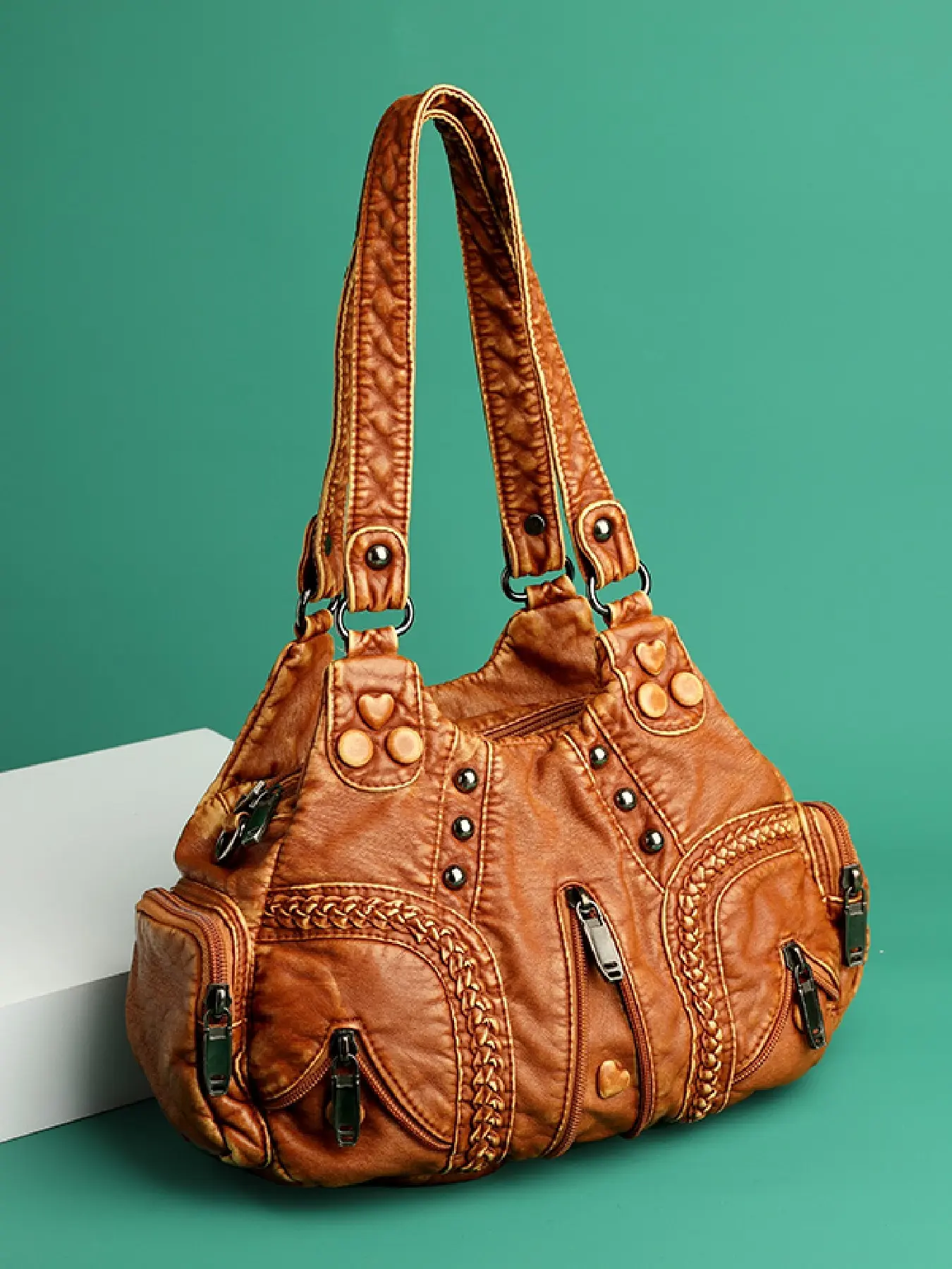 Vintage Style Crossbody Shoulder Bag, Large Capacity PU Leather, Multi-Pocket, Durable Washable, All-Season, Casual Travel Bag, Crossbody Bags