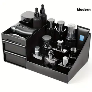 Men's plastic countertop storage box, multi-compartment adjustable shelving unit – grooming essentials storage, suitable for perfumes, skincare products. Space-saving vanity organizer, Cosmetics organizer storage for bathrooms and bedrooms