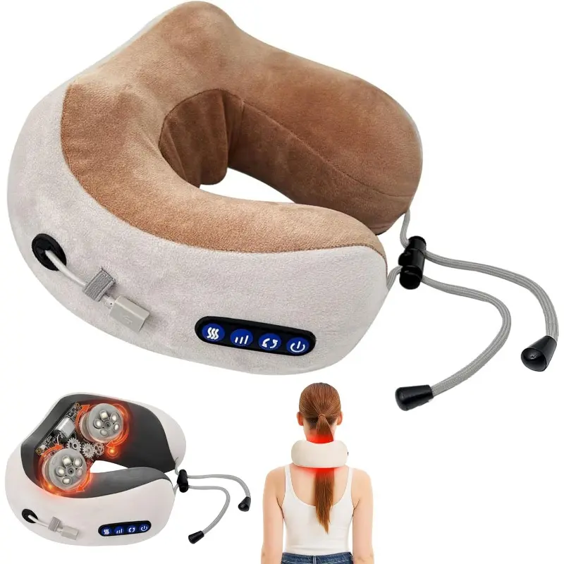 Cordless Neck Massager Pillow, & Portable Electric Neck Massager for Pain Relief Deep Tissue, Rechargeable U-Shaped Massage Cushion Pillow with 3 Force Levels and 3 Modes for Home Office