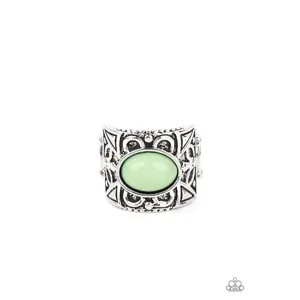 Bubbly Bonanza - Green Mint Bead Silver Ring - Paparazzi