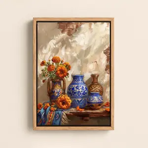 [SALE UP TO 40%] [Unframed] Mexican Talavera Vase Poster Wall Art, Hispanic Heritage Decor, Marigold Cempasúchil Kitchen Wall Art, Latinx Folk Pottery Print