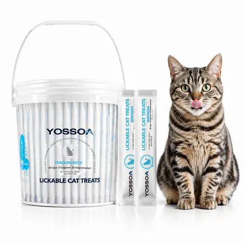 YOSSOA 100-Sticks Lickable Stick Cat Treats, Squeezable Creamy Purée Cat Food with Real Boneless Chicken Leg, Salmon Oil, Taurine, Whole-Food Clean Reward for Feeding (Feed 2x/Day), No Fillers/By-Products/Preservatives