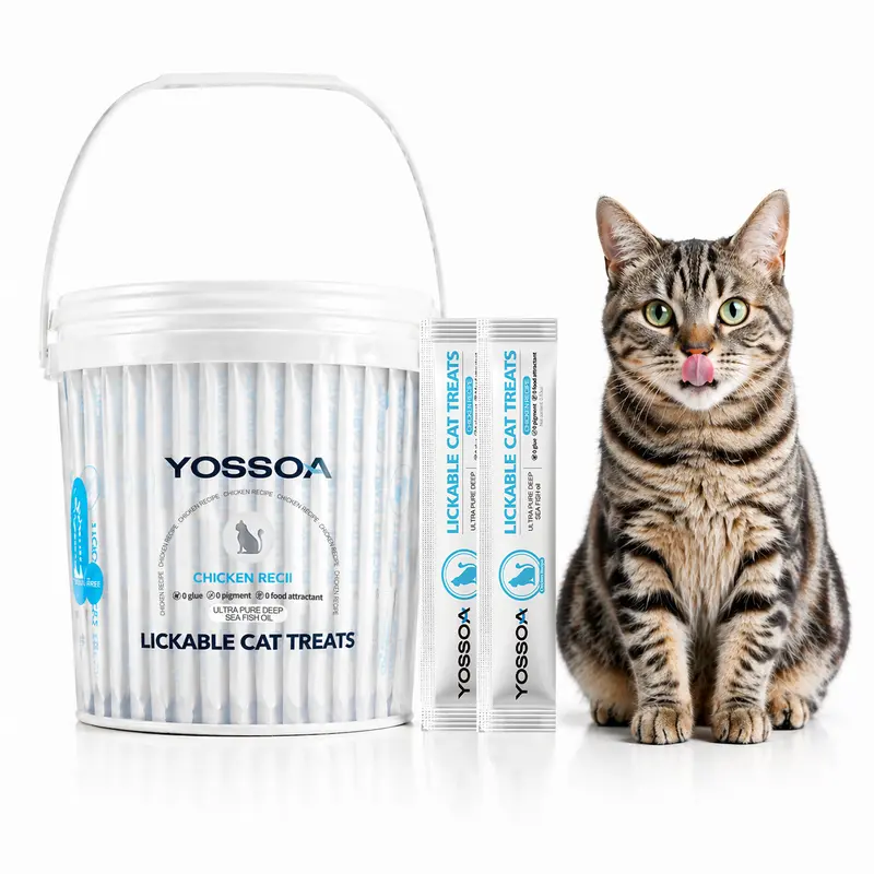 YOSSOA 100-Sticks Lickable Stick Cat Treats, Squeezable Creamy Purée Cat Food with Real Boneless Chicken Leg, Salmon Oil, Taurine, Whole-Food Clean Reward for Feeding (Feed 2x/Day), No Fillers/By-Products/Preservatives