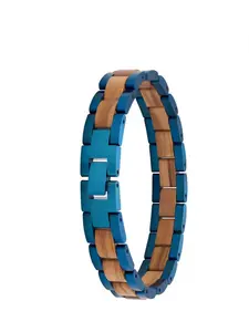 1 piece Men's Wooden Bracelet, Stylish Wood & Stainless Steel Combination, Unique Design, Perfect Gift for Him, Durable Material