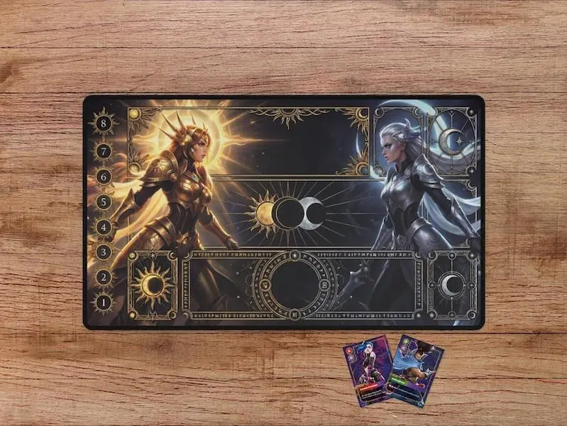 Leona and Diana Playmat - With Themed Zones, Leona & Diana Riftbound Playmat, Riftbound Playmat With Zones