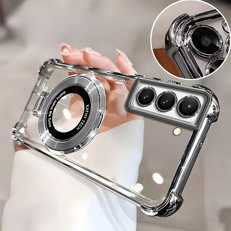 Suitable for [Galaxy S22 5g] high-end phone case🥰, Electroplated Luxury Clear Phone Case with Ring Stand Holder 4-Corner Shockproof Camera Protective Cover 952