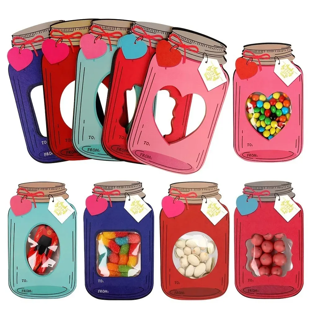 50pcs Valentine's Day greeting cards, Mason jar Valentine's Day Happy greeting cards loose, fun Valentine's Day exchange cards, suitable for boys and girls preschool school class classroom parties (excluding candy)