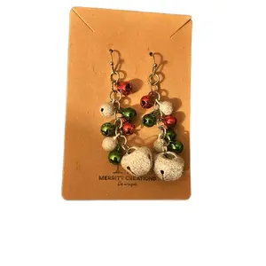 Merritt Creations Jingle All The Way Cluster Earrings with Festive Beads and Bells for Christmas Jewelry