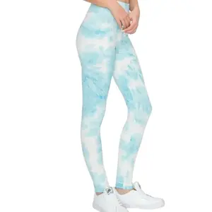 Big Sisters/Sisterhood Light Blue Tie-Dye Butt-Lifting Leggings Regular Fit Spandex Fabric Tummy Control Elastic Waistband Comfortable Everyday Wear for Women