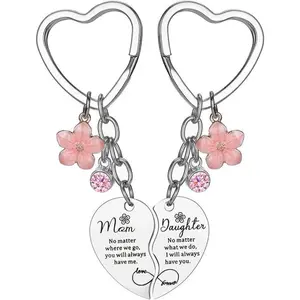 2 Pcs Mother Daughter Heart Matching Keyring Keychain Set Gifts For Mom Mothers Day Gifts from Daughter