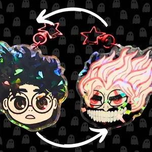 Two sided DanDaDan holographic acrylic keychain