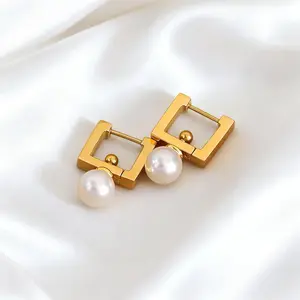 Women's Unisex Titanium Steel Non-Fading Metal Coating Geometric Bead Drop Earrings - Removable Square Frame, Multiple Wearing Methods, Short Ear Buckle Style