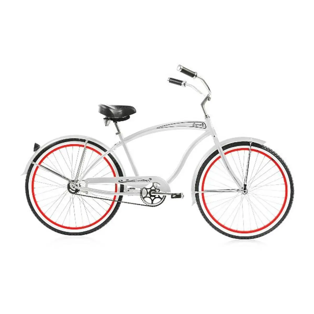 212 MAIN Classic 26 in. Steel Frame Male Bike, Leisure Ride Beach Cruiser with Coaster Brake, White with Red Rim