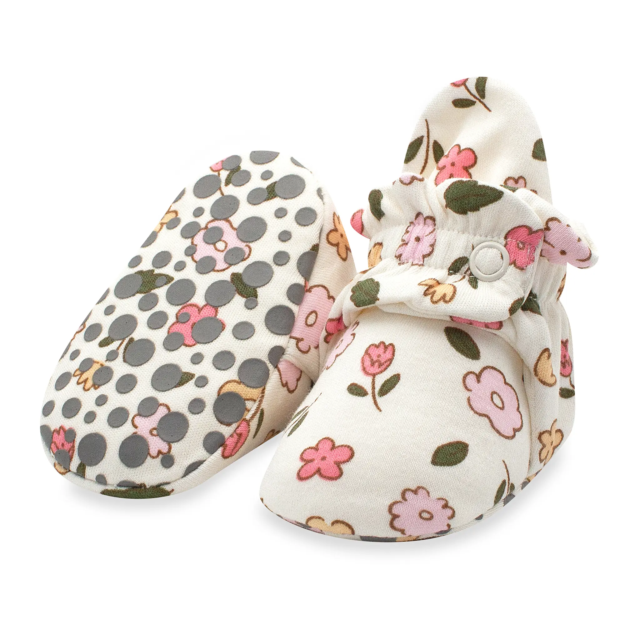 Zutano Stay-On Organic Cotton Baby Booties | Soft Non-Slip Shoes for Newborns, Infants & Toddlers, Breathable Baby Slippers with Double-Snap Closure and Rubber Grippers, Lightweight Cozy Indoor Shoes for Crawling, Stroller Rides & Everyday Wear