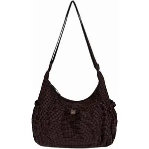 Plaid Crossbody Bags, Slouchy Hobo Crossbody Bag, Cute Messenger Bag, Nylon Crescent Crossbody Purse, Trendy Everyday Purse