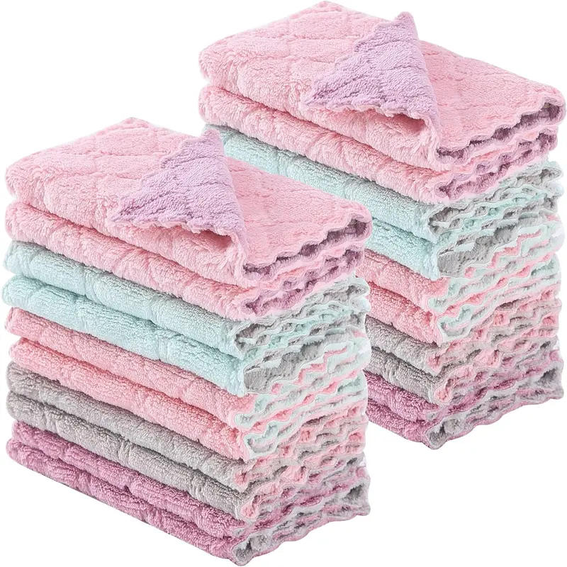 20pc Kitchen Dish Cloth Dish Towels, Super Absorbent Coral Fleece Cloth, Nonstick Oil Washable Fast Drying, for Table Chair Dish Glass