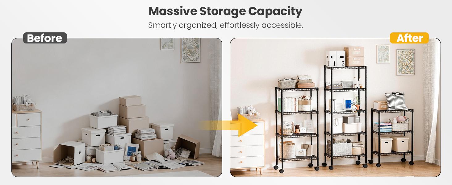 Sweetcrispy Store Durable Metal Steel Frame Rectangle Wire Shelf Unit (3-Layer/4-Tier/5-Tier) with Removable Casters, No-Tools Easy Assembly Rack for Garage Organization, Bathroom & Kitchen Storage, High Load Capacity