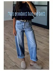 KCGH Plus Size High Waist Straight Leg Cropped Jeans Ripped Distressed Washed Denim Pants Curvy Casual Trousers No Belt