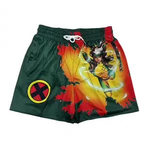 X-Men Theam Shorts Green Unisex Sports Double-Layered Inner Shorts  Drawstring Design Men Women Mesh Basketball Shorts 4 Pockets 5.5 Inseam