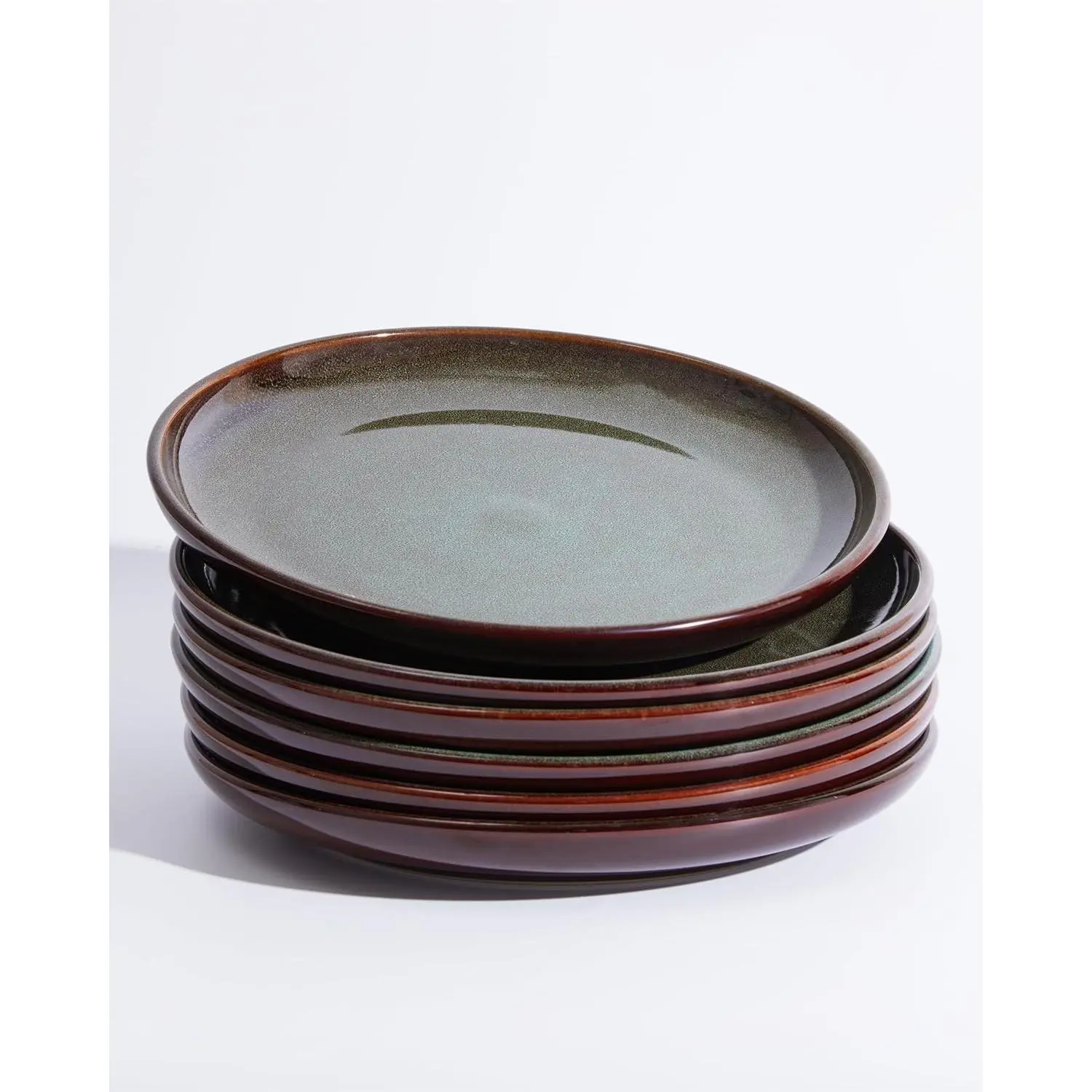 Ceramic Dinner Plates Set of 6, 10 Inch Handmade Reactive Glaze Stoneware Plates, Modern Rustic Dinnerware, Microwave & Dishwasher Safe, Scratch Resistant-Brown and Green