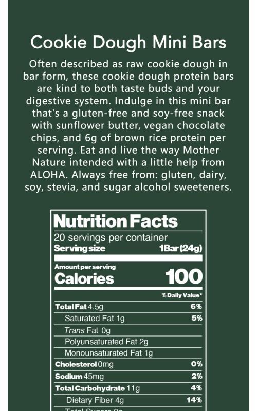 ALOHA Chocolate Chip Cookie Dough Mini Protein Bars | 20 Mini Bars | 6g Plant Protein, 2g Sugar Each | Certified USDA Organic, Vegan, Gluten-Free | Chocolate Chips + Healthy Snack
