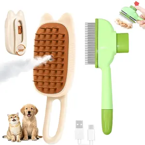Steam Brush for Shedding, 4 in 1 Rechargeable Steam Brush for Cats and Dogs, Anti-Static, Massage,  comb for cats& Pet Removal Hair Glove,Shedding & Combing  In One!