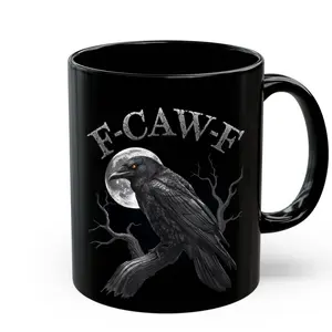 F Caw F Off Raven Mug, Funny Bad Words Slang Crow Gift Double Side Printed Mugs