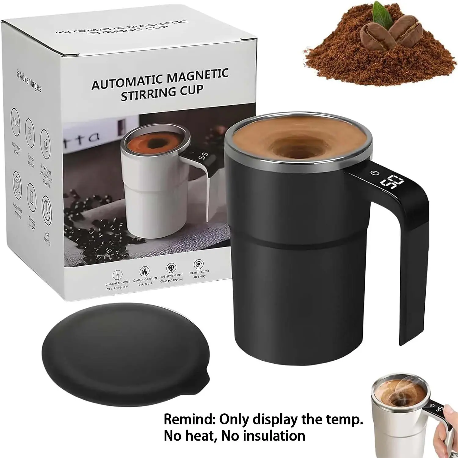 Rechargeable Self-stirring Coffee Mug, Stainless Steel Insulated Coffee Mug with Lid, Auto Power Off Heat Preservation for Home Office Use