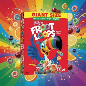 Kellogg's Froot Loops Breakfast Cereal, Good Source of Fiber, 15g Whole Grains, Giant Size, 23 oz