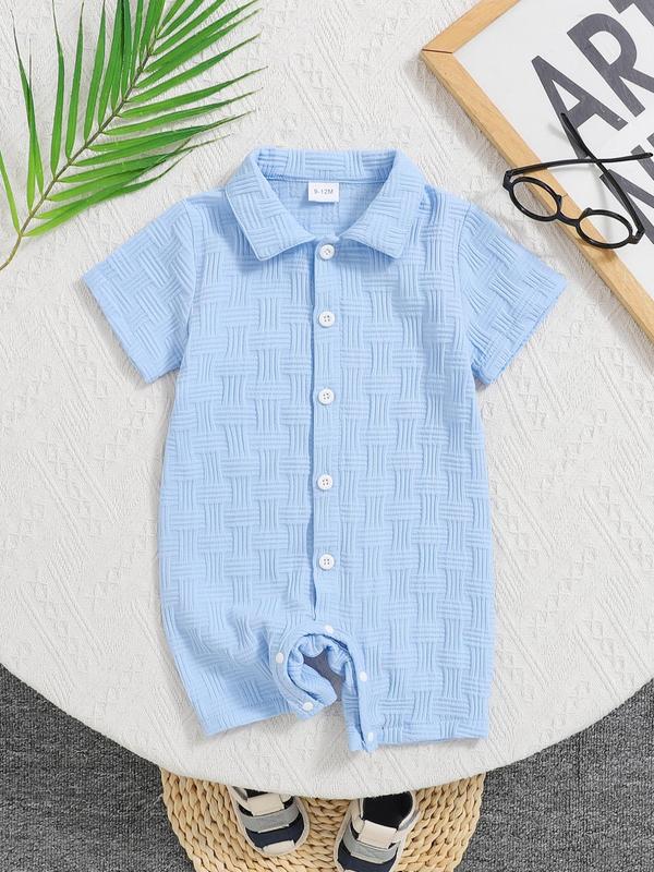 Baby's Waffle Knit Short Sleeve Button Closure Onesie, Casual Comfy for Infant, Infant Toddler Clothes, Newborn Baby Clothes for Summer