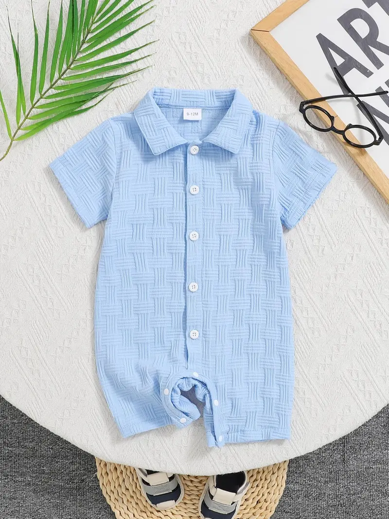 Baby's Waffle Knit Short Sleeve Button Closure Onesie, Casual Comfy for Infant, Infant Toddler Clothes, Newborn Baby Clothes for Summer
