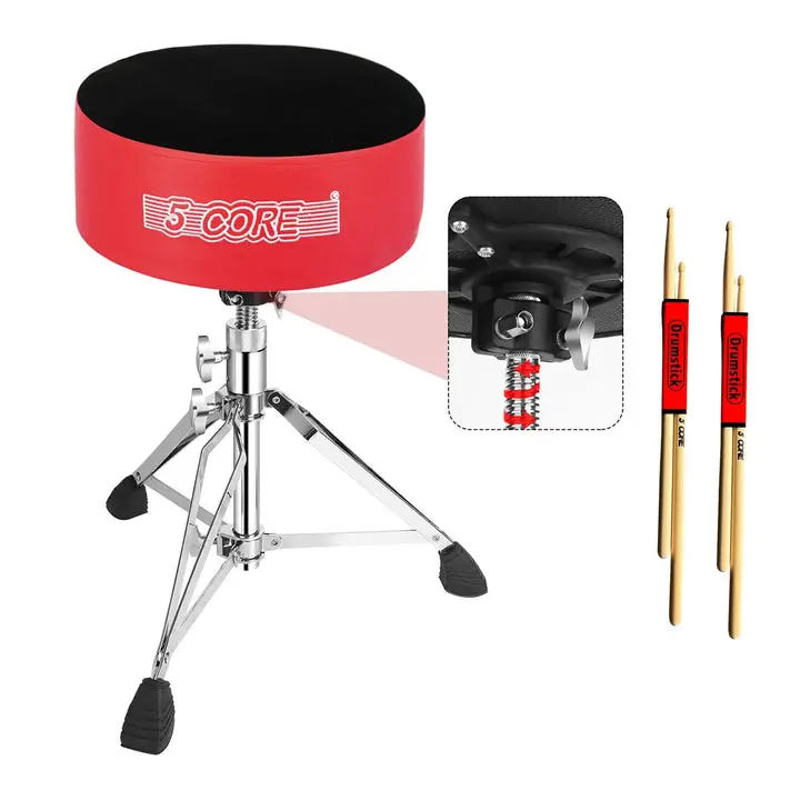 5 Core Drum Throne 5" Padded Guitar Stool Adjustable 310lbs Capacity Heavy Duty Seat w Velvet Top
