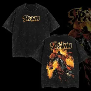 Retro Vintage Limited Edition Spawn Wash Tee Heavyweight Cotton Unisex T-Shirt Classic Style Clothes Soft Top 100% Menswear Apparel