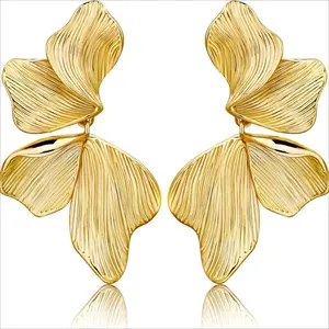 Luxury Gold Plated Statement Earrings for Women, Large Floral Leaf Shell Angel Wing Stud Earrings, Hypoallergenic Fashion Jewelry Gift for Her