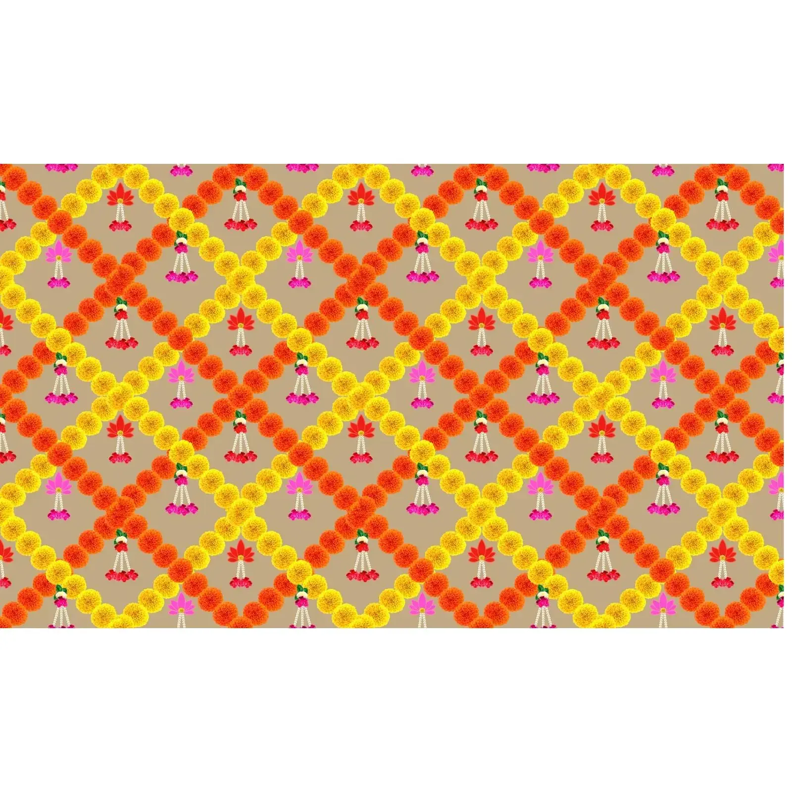 Traditional Indian Backdrop Banner  for Diwali, Wedding, Seemantham Ceremony, Housewarming - 5 x 8 Feet Fabric Backdrop (1018)