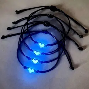 4pcs/set Good Friend Sister Brother Couples Grow In The Dark Love Decoration Woven Charm Bracelet For Women Loved Ones Holiday Gifts team o