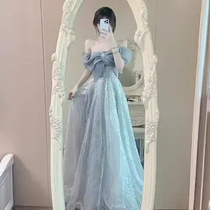 Women’s one-shoulder evening gown for banquets; elegant, light-luxury, niche styles; suitable for high-profile hosts, art exams, and adult ceremonies; puff-skirted design