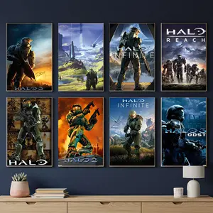 Halo Poster Master Chief Canvas Painting Game Poster Collectible Gift for Game Enthusiasts Suitable for Bedroom Living Room Game Room High-Quality Display