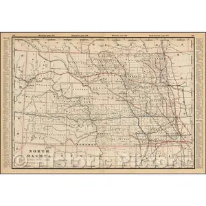 North Dakota - Railroad County Map, 1893 | Historical Map Print