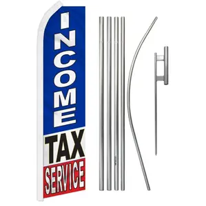 Income Tax Service Advertising Super Flag & Pole Kit - Polyester Banner, Unique Print, Wind-Resistant, Free-Flying, 11.5x2.5 ft with Steel-Aluminium Pole for Home, Festive Backdrops