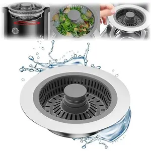 Upgraded 3in1 Kitchen Sink Drain Strainer & Sink Stopper 304 Stainless Steel Metal Sink Drain Stopper with Anti-Clogging Wider Strainer Basket,Kitchen Essentials for US Standard 3-1/2" Drain