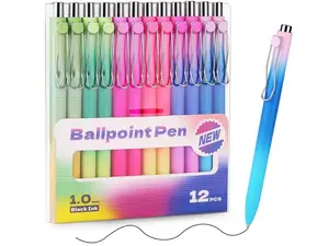 12 Pieces Cute Pens Pastel Ballpoint Pen Bulk Fine Point Smooth Writing Black Ink 1.0 mm Journaling Office Supplies